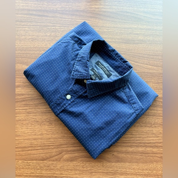 🏷️ Brand New Banana Republic Grant Slim Fit Shirt Custom 078 Navy Polka Dot | S - Picture 12 of 13